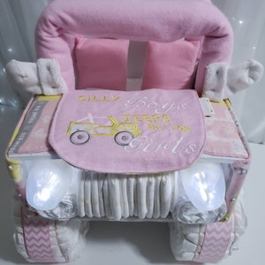 Pink  Safari 4x4 Diaper Cake Centerpiece or Baby Shower Gift for Girl