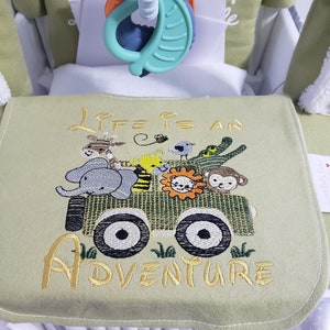 Tan Sage and White Elephant Safari 4x4 Diaper Cake Centerpiece or Baby Shower Gift for Boy or Girl