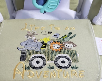 Tan and White Elephant Safari 4x4 Diaper Cake Centerpiece or Baby Shower Gift for Boy or Girl