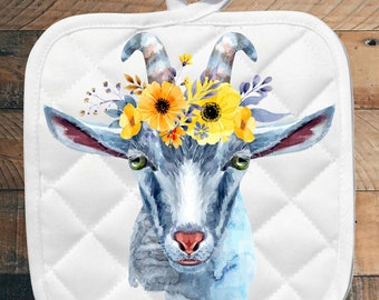 Potholder Vintage Print 621-0012 Pot Holder with Cute Little Girl with Bunny and Goat Easter Celebration