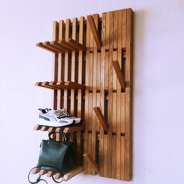 Organizador de pared: para zapatos y ropa. Perchero. ROBLE natural