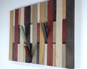 Wall Mounted Organizer. Coat rack. Veneered plywood with oak. colored