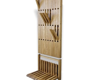 Wall mounted organizer + Hallway bench transformer.Natural OAK