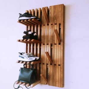 Wall Mounted Organizer - for shoes and clothes. Coat rack. natural OAK