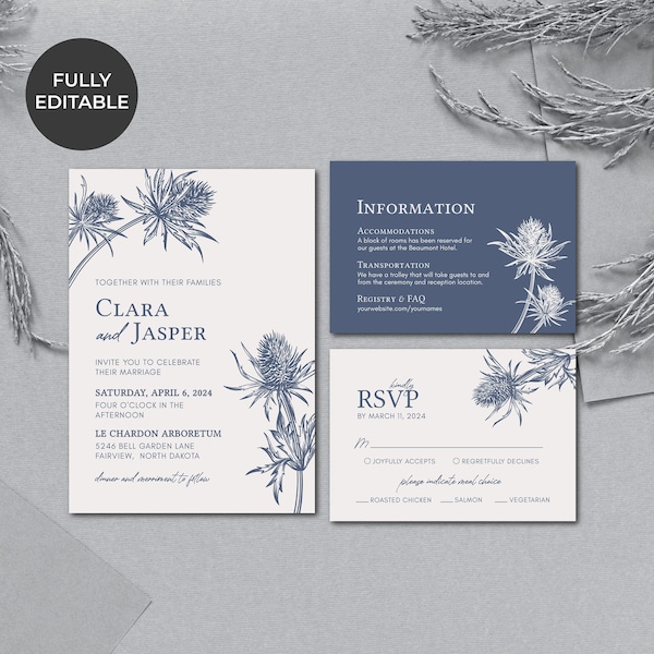 THISTLE | Wedding Invitation Suite Template, Modern, Editable, Printable, DIY Invitation