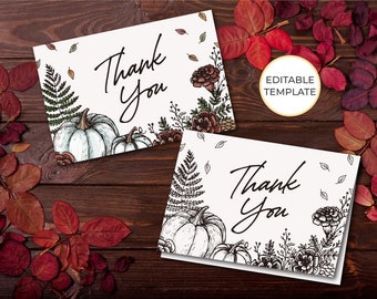 Fall Thank You Card Template: Autumn Pumpkin Design (Editable, Printable)