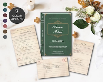 Wedding Invitation Suite Template, Book Literary Library, Editable, Printable, DIY Invitation