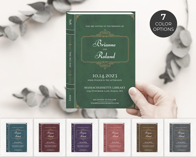Wedding Invitation Template, Book Literary Library, Editable, Printable, DIY Invitation image 1