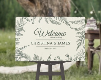 Wedding Sign Template, Botanical Fern Garden Script, Editable, Printable, DIY Welcome Sign