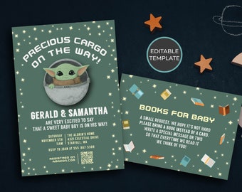 Baby Shower Invitation Set, Baby Yoda Grogu Star, Editable, Printable, DIY Invitation