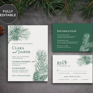 Plantilla de invitación de boda PINE, moderna, editable, imprimible, invitación DIY