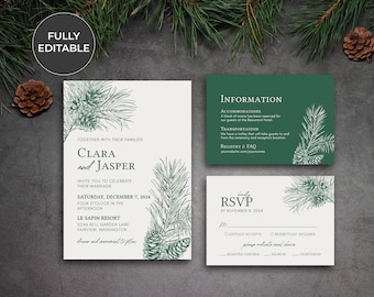 PINE | Wedding Invitation Suite Template, Modern, Editable, Printable, DIY Invitation