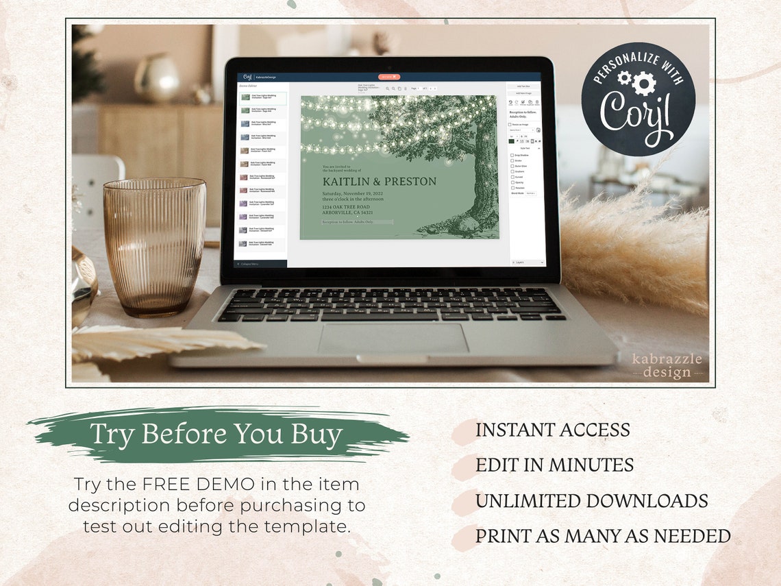 OAK TREE Wedding Invitation Template Oak Tree Lights - Etsy