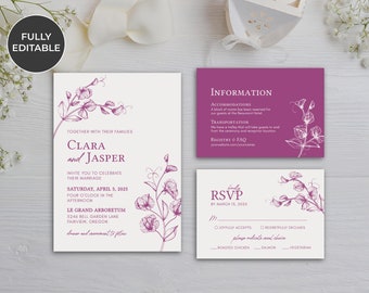SWEET PEA | Wedding Invitation Suite Template, Modern, Editable, Printable, DIY Invitation