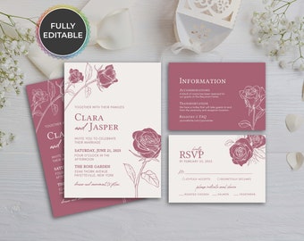 ROSE | Wedding Invitation Suite Template, Modern, Editable, Printable, DIY Invitation