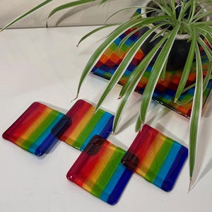 Rainbow Fused Glass Coasters (set of 4)  - Barware  - Pride - Home Décor - Valentine - Drink Coasters - Free Shipping
