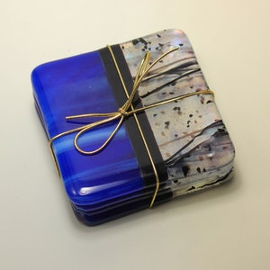 Contemporary Blue Fused Glass Coasters (set of 4)  - Barware  - Home and Table Décor - Housewarming Gift - Drink Coasters - Free Shipping