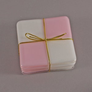 Contemporary Pink And White Checkered Coasters (set of 4)  - Barware  - Fused Glass - Housewarming - Drink Coasters - Free Shipping