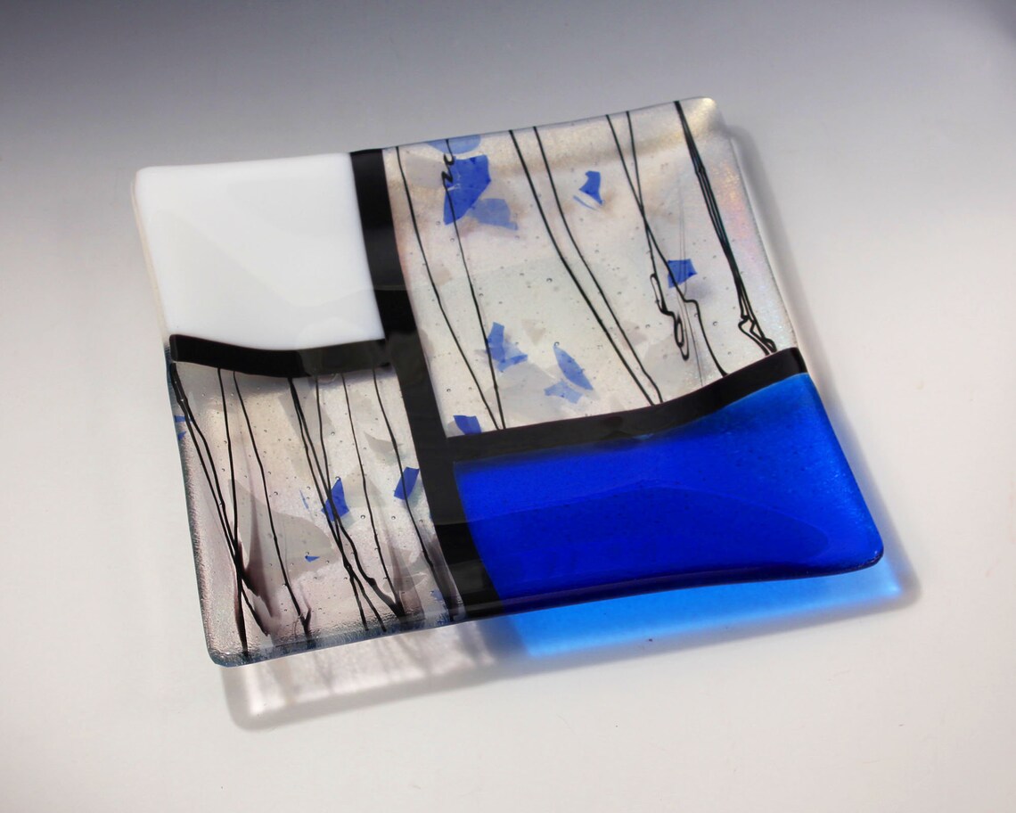 Fused Glass Tray Square Tray Art Glass Decorative Etsy