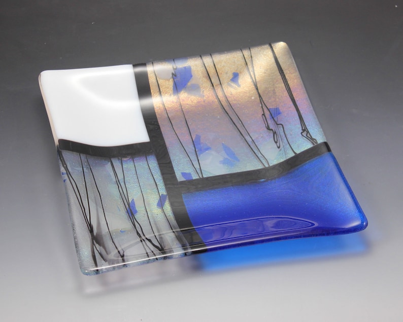 Fused Glass Tray Square Tray Art Glass Decorative Etsy