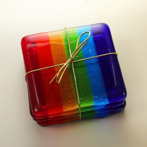 Rainbow Fused Glass Coasters (set of 4)  - Barware  - Pride - Home Décor - Valentine - Drink Coasters - Free Shipping