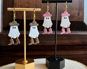 Cowboy Ghost Halloween Clay Earrings