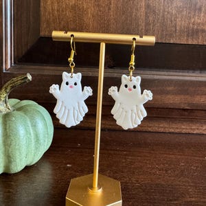 Spooky Ghost Cat Halloween Clay Earrings