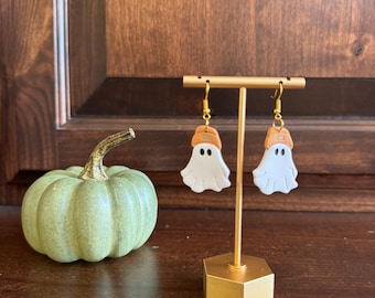 Ghost in Beanie Halloween Clay Earrings