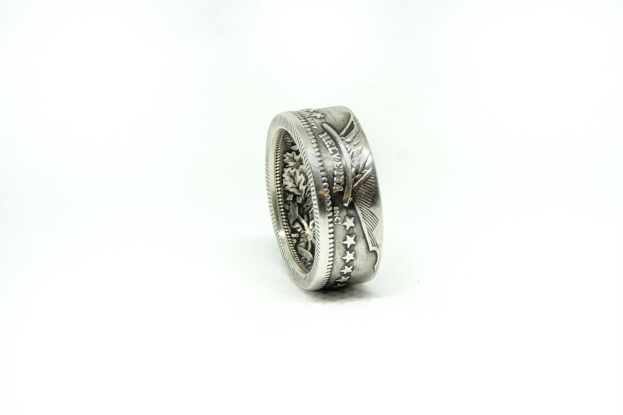 Bague En Argent Avec Pièce De 2 Francs Suisse Face étoile - Bijou Vintage Neuf
