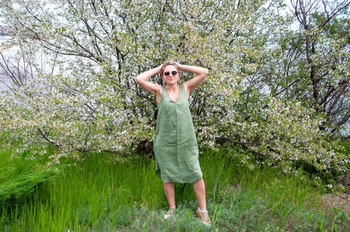 Sleeveless linen dress summer linen dress linen tee shirt Etsy