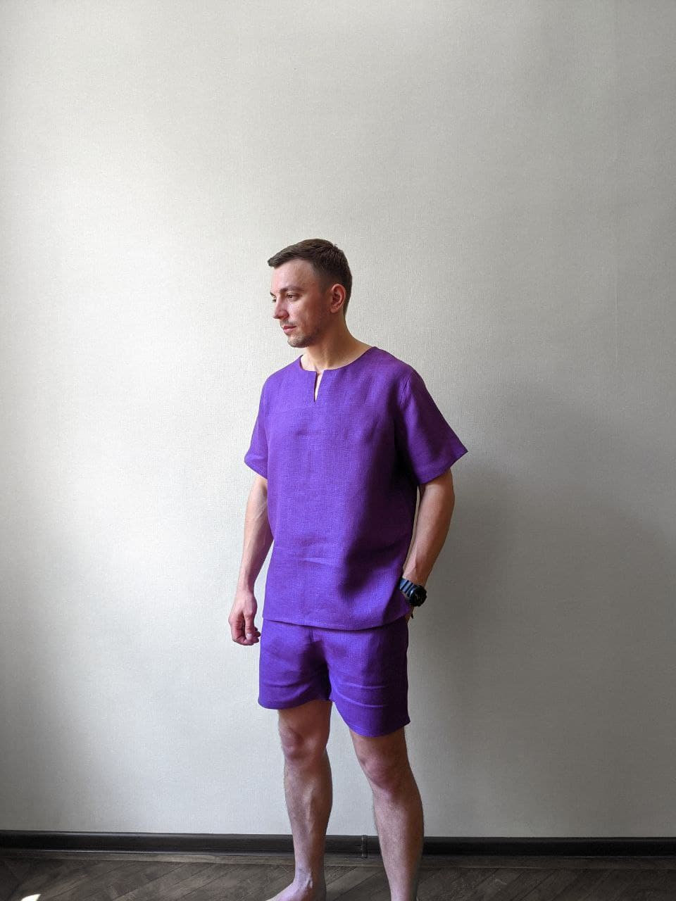 Men linen set Mens linen shorts with pockets Linen tshirt Etsy