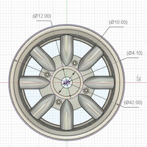 May include: A silver-colored car wheel with eight spokes. The wheel has a diameter of 12 inches and a width of 4.1 inches. The wheel is designed for a car with a 25 mm offset.