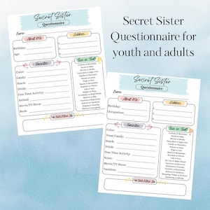 LDS Girls Camp Secret Sister Questionnaire Secret Sister Camp Survey Secret Sister Form Camp Secret Sister Church Secret Sister Survey