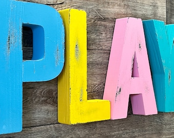 Play Wall Letters, PLAY Sign, Playroom Decor, Nursery Wall Letters, Playroom letters, Custom Signs, Rustic Letters