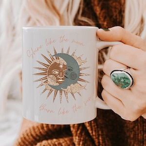 Witchy Coffee Mug, Ceramic Coffee Mug, Coffee Gifts, Witchy Cup, Boho Sun and Moon,Vintage Ceramic Mug,Aesthetic Tea Cup,Mystical Coffee Cup