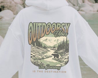 Outdoorsy Vibes Hoodie: Mountain Nature Graphic Sweatshirt