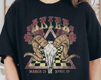 Vintage Aries Zodiac Comfort Colors Shirt, Astrology Birthday Gift