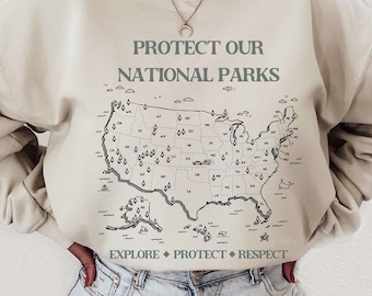 National Parks Map Crewneck Sweatshirt: Retro Camping Clothes
