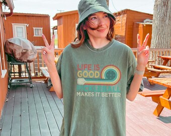 Retro Rainbow Pickleball Graphic Tee - Comfort Colors Shirt
