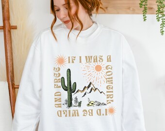Western Cowgirl Graphic Sweatshirt: Boho Desert Celestial Crewneck