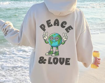 Earth Day Hoodie: Retro Planet Peace & Love Pullover