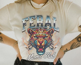 Feral Mama léopard Graphic Tee - Chemise couleurs confort Mom Club des années 90