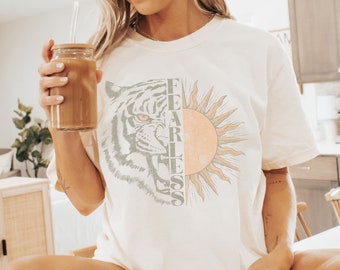 Vintage Tiger Graphic Comfort Colors T-Shirt, Celestial Boho Style
