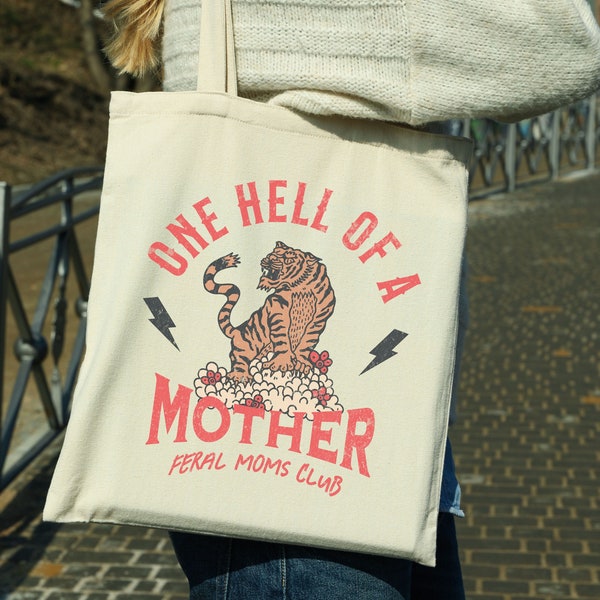 One Hell Of A Mother Trendy Aesthetic Canvas Floral Tote Bag Everything bag Grocery Shopping Bag Cool Mom Gift Summer Tote Bag Reusable