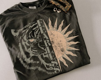 Vintage Tiger Graphic Comfort Colors T-Shirt: Boho Celestial Tee