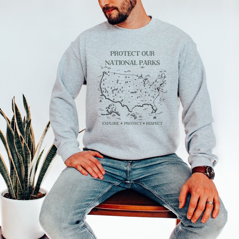 National Parks Map Crewneck Sweatshirt: Retro Camping Clothes Sport Grey