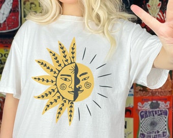 Boho Sun and Moon Comfort Colors T-Shirt, Celestial Graphic Tee