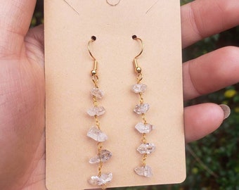 Herkimer Diamond Dangle Earrings: Gold Stainless Steel Crystal Jewelry