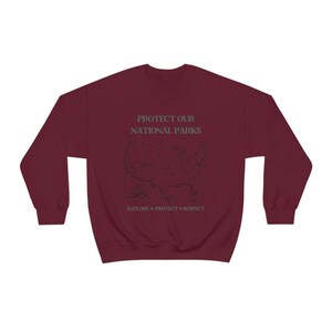 National Parks Map Crewneck Sweatshirt: Retro Camping Clothes Maroon