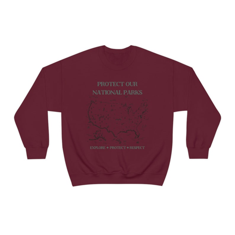 National Parks Map Crewneck Sweatshirt: Retro Camping Clothes Maroon